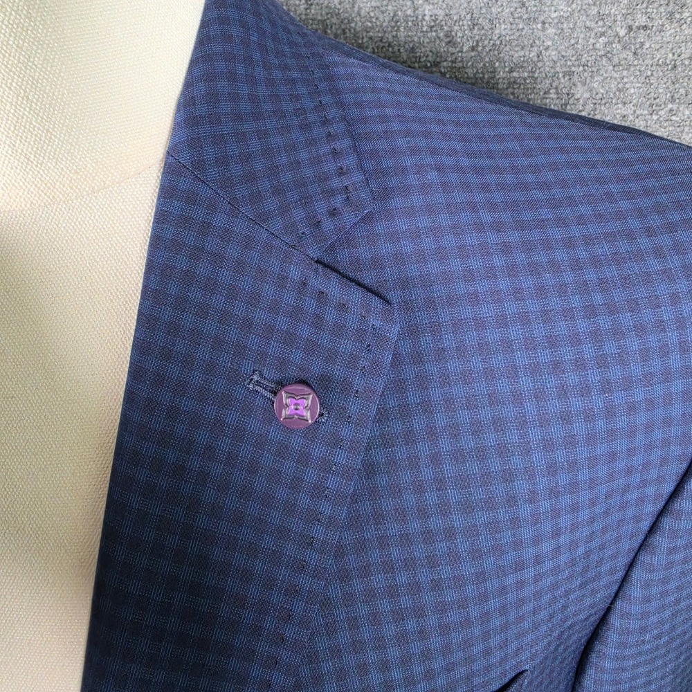Ted Baker Suit Mens 35R Blue Micro Check Wool Blend Jay CT Slim Fit 2-Piece - Picture 13 of 16